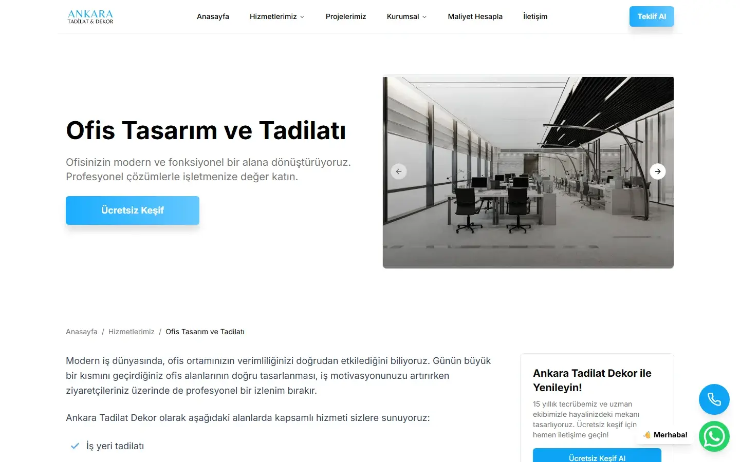 Ankara Tadilat Dekor proje detay sayfası ekran görüntüsü