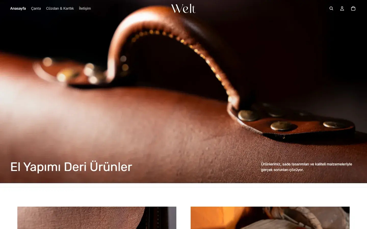 Welt Deri Shopify ana sayfası